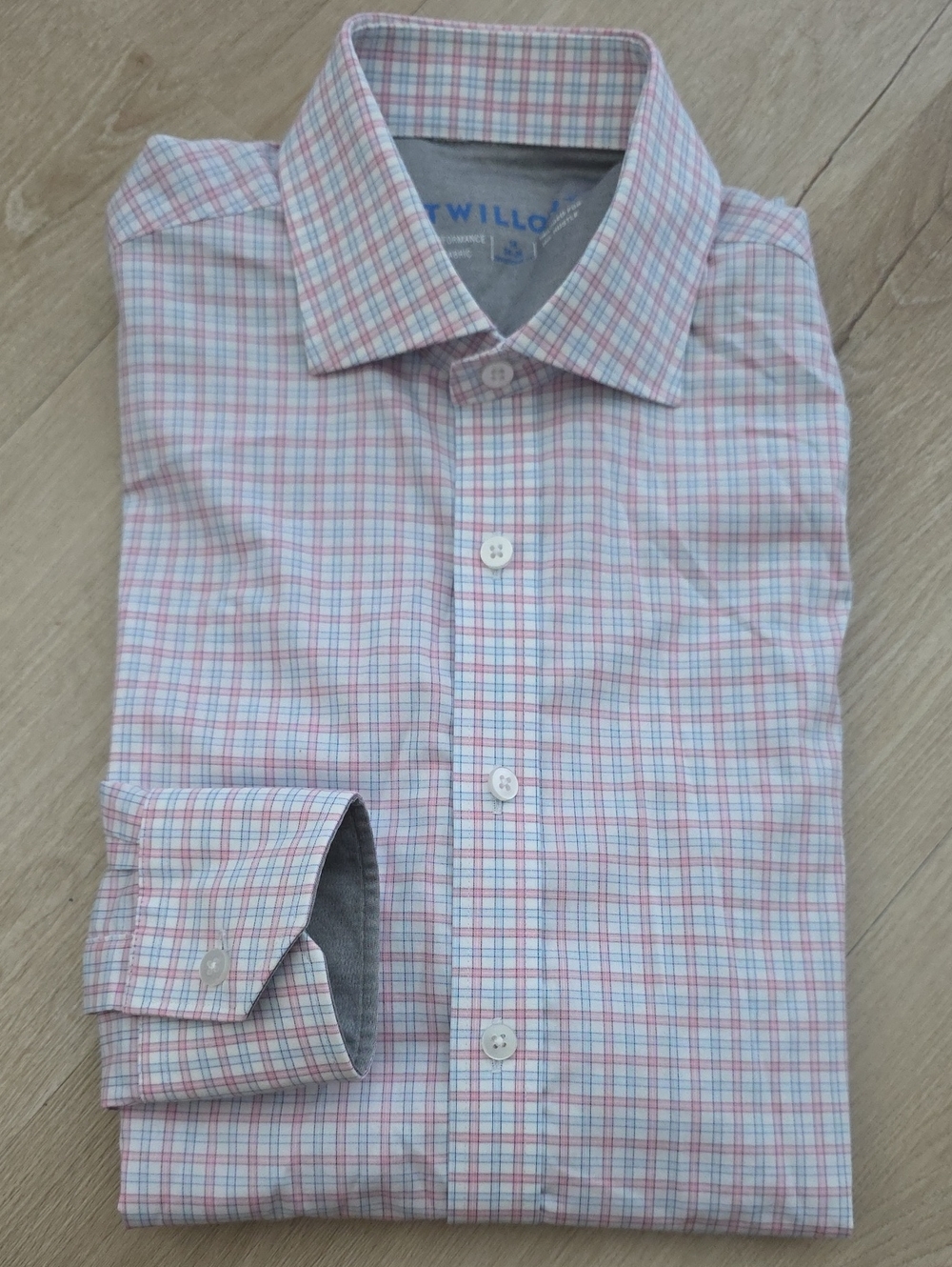 Twillory Leader Non-Iron Windowpane Long Sleeve Dress Shirt Pink & Blue